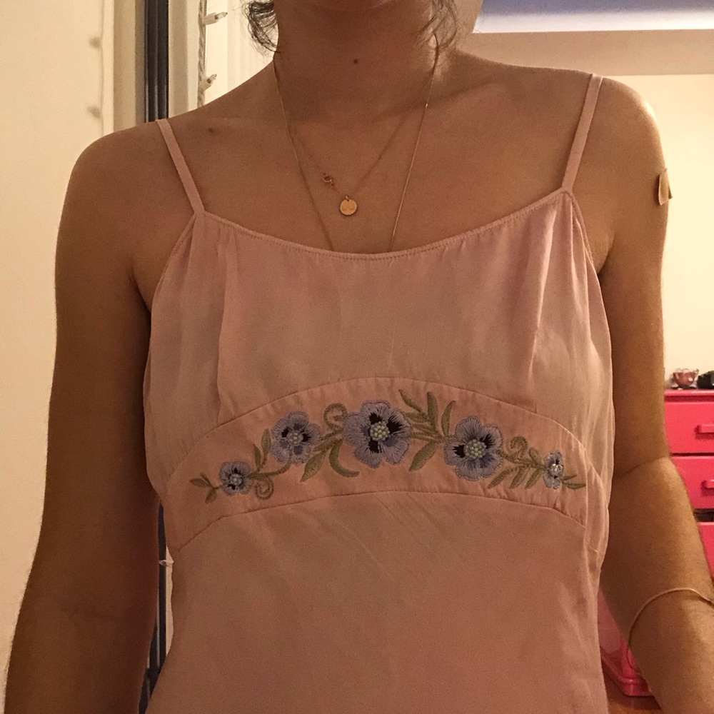 Vintage silk floral embroidered slip